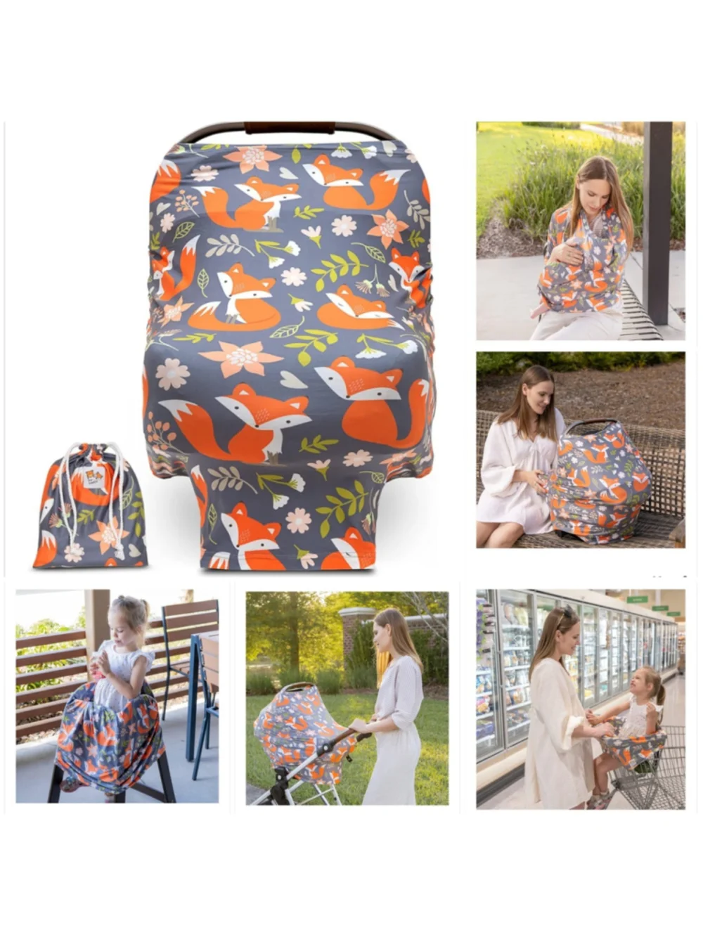 Pip + Hardy 5-in-1 Nursing Cover & Infant Car Seat Canopy - Forest Fox Theme